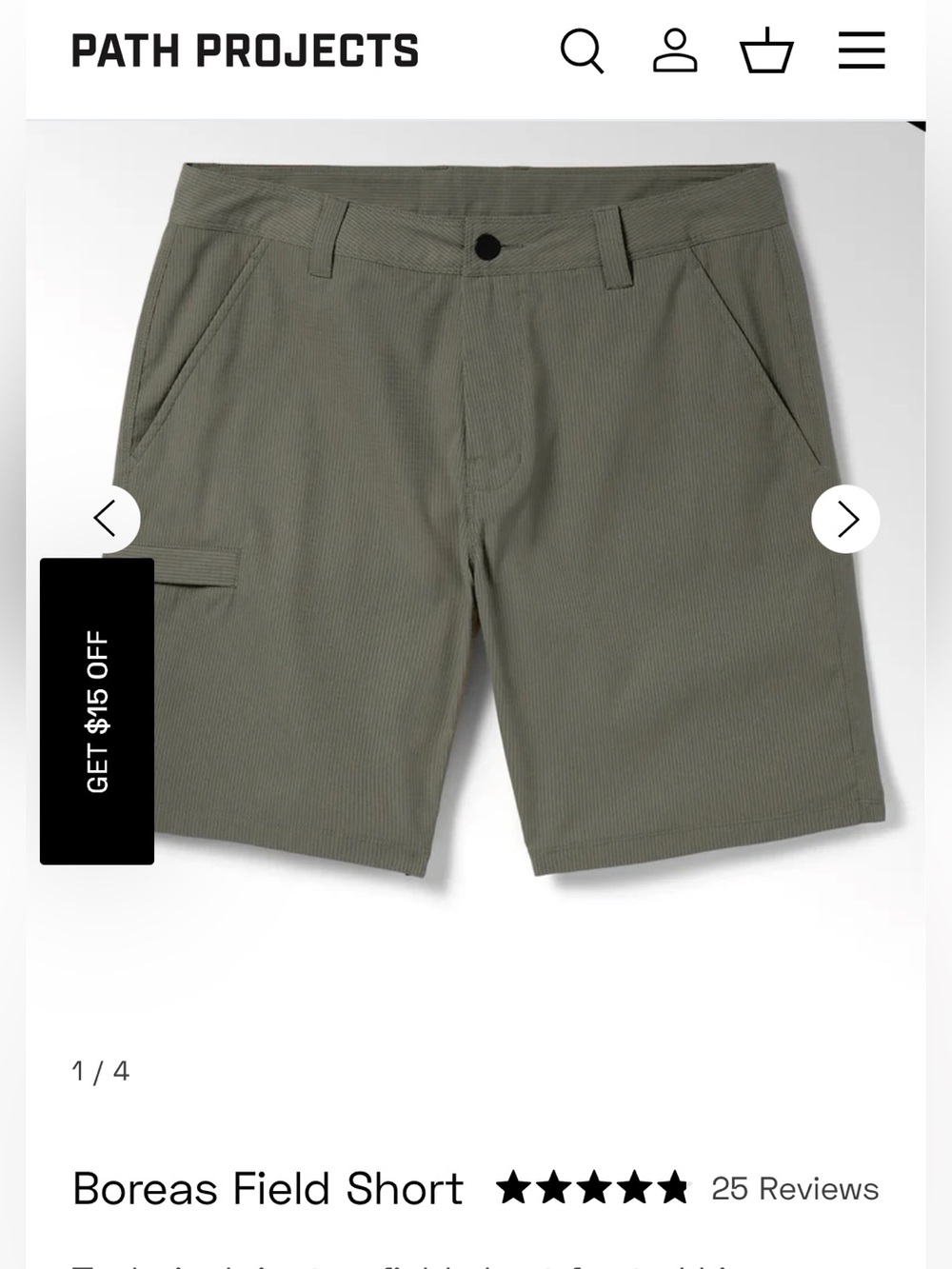 Path Project - Boreas Field Short - size 34 - Dusty Olive color